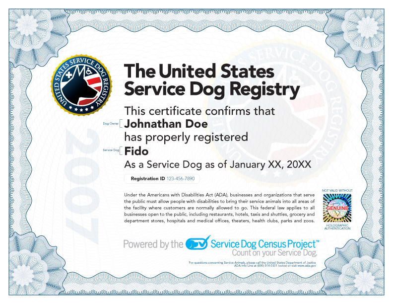 Service Dog Certificate